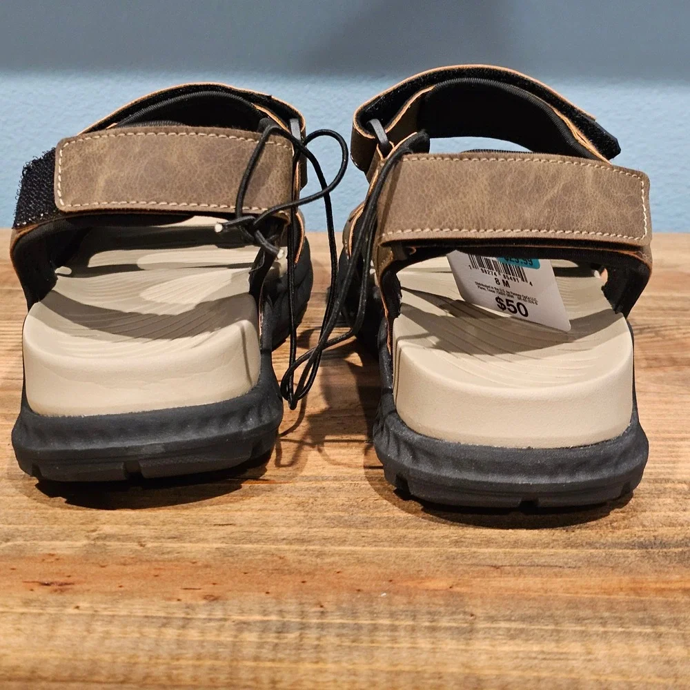 St. Johns Bay Mens Huron Sport Sandals Tan Brown Adjustable Straps 8M